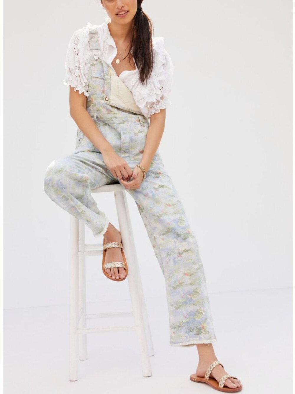 RARE Anthropologie PILCRO Monet Multi Floral Watercolor Overalls 27 VG - Picture 2 of 6